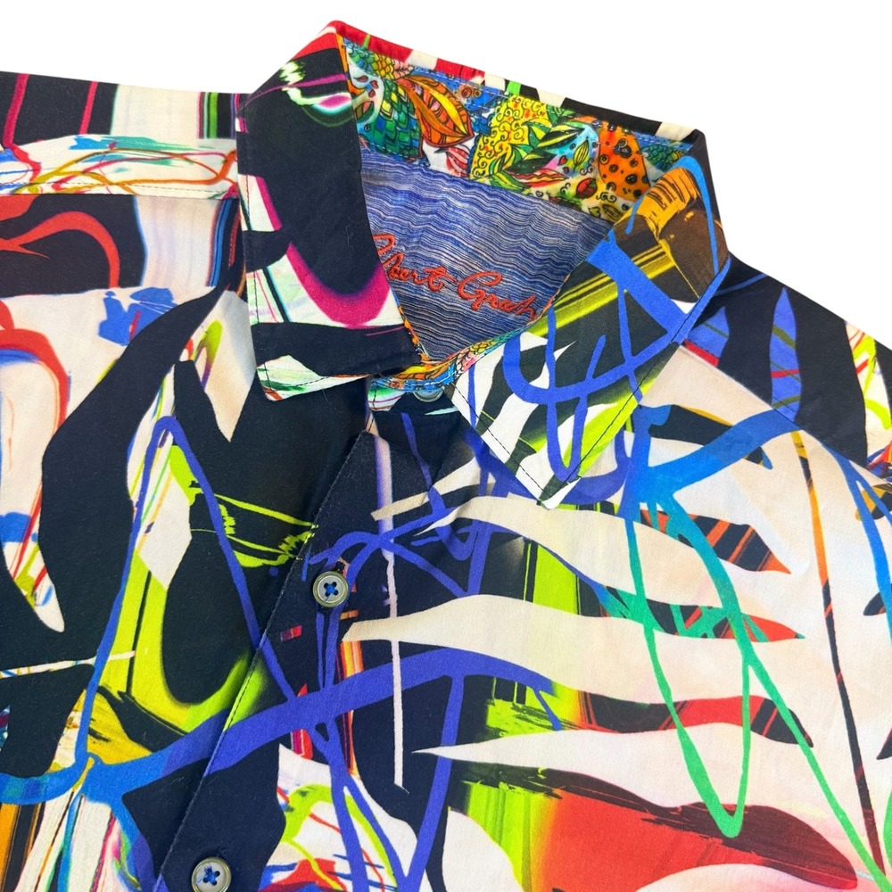 Robert Graham Mens XL Classic Fit Abstract Tropical Leaf Short Sleeve Shirt